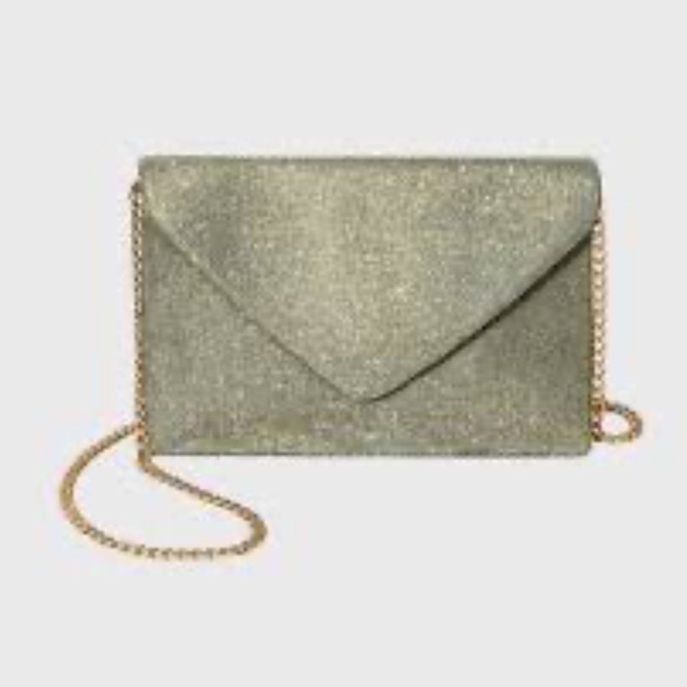 Glitter Envelope Clutch - gold silver shimmer clutch evening bag with chain